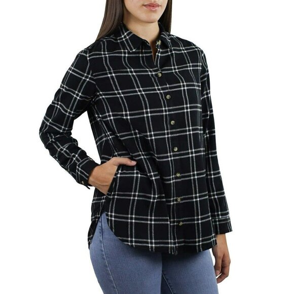 NWT Jachs Girlfriend Women's' Super Soft Flannel Side Pockets Button Front Shirt - Picture 2 of 7